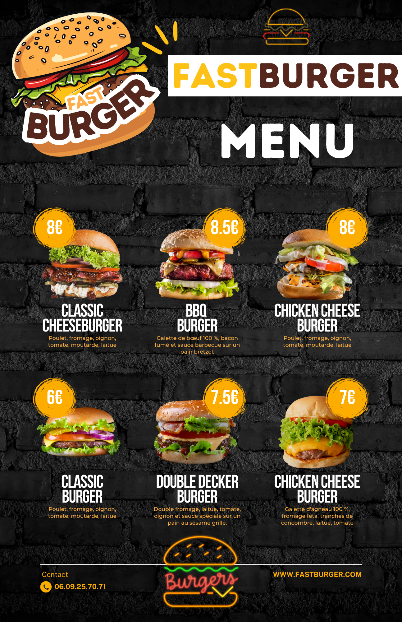 Menu Fast Burger